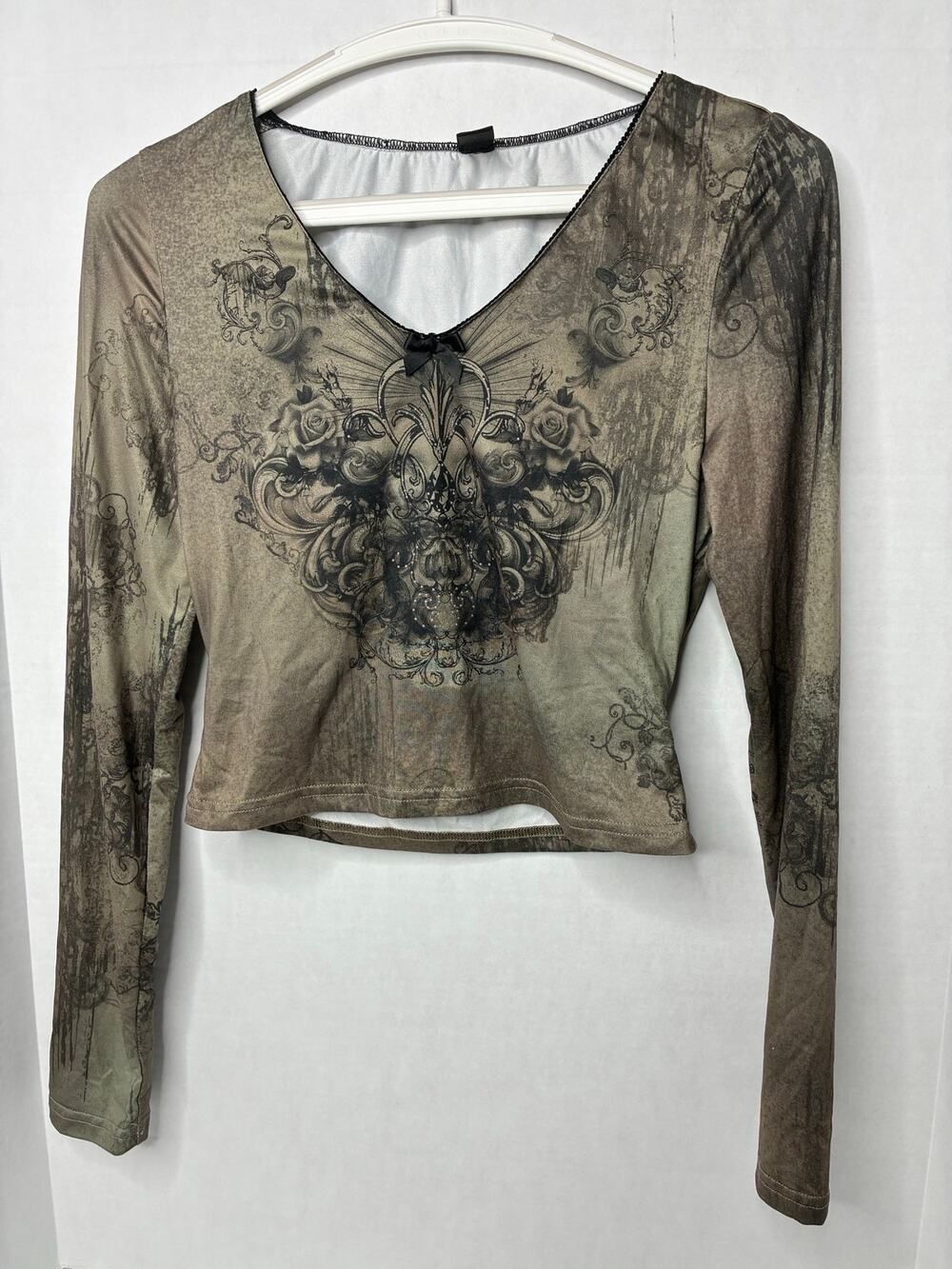 Junior Women's Fairy Grunge Goth Long Sleeve Crop Top Medium Stretch Whimsigoth